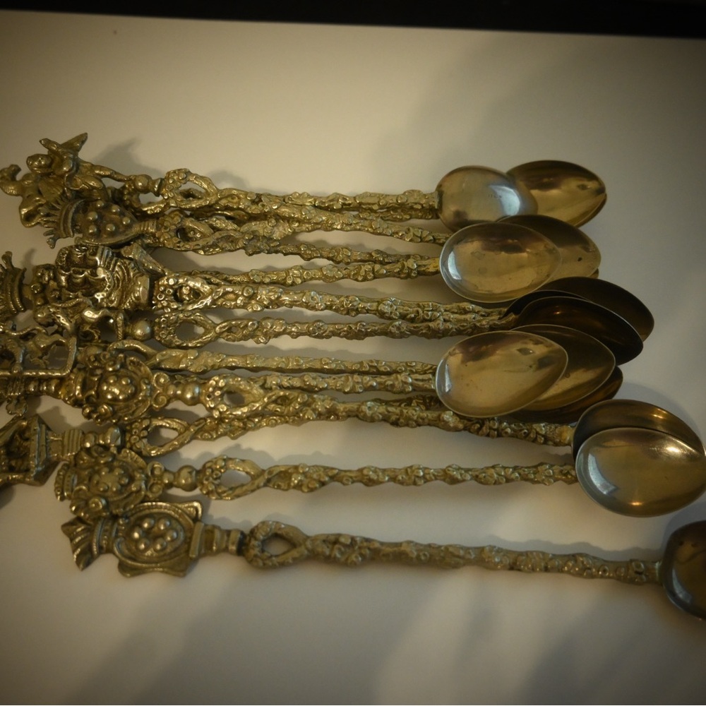 Vintage Ornate Gold Spoons Set